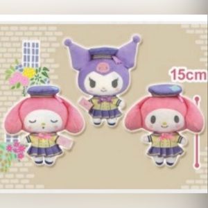 My Melody Kuromi - School with sunlight filtering through trees plushy set of 3